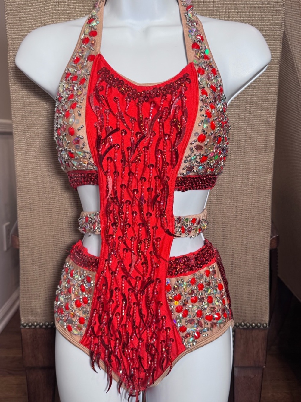 Red Embellished Kids Dance Costume - Designer Style